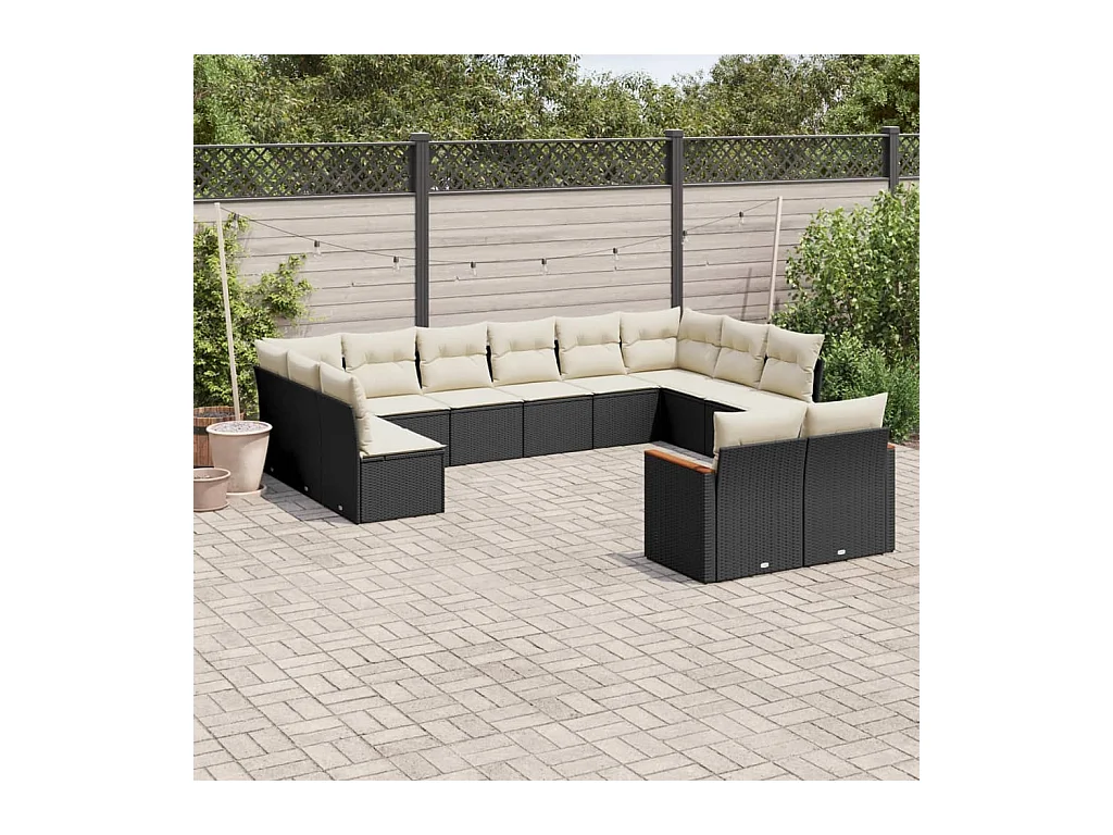 Salon de jardin 12 pcs avec coussins noir résine tressée