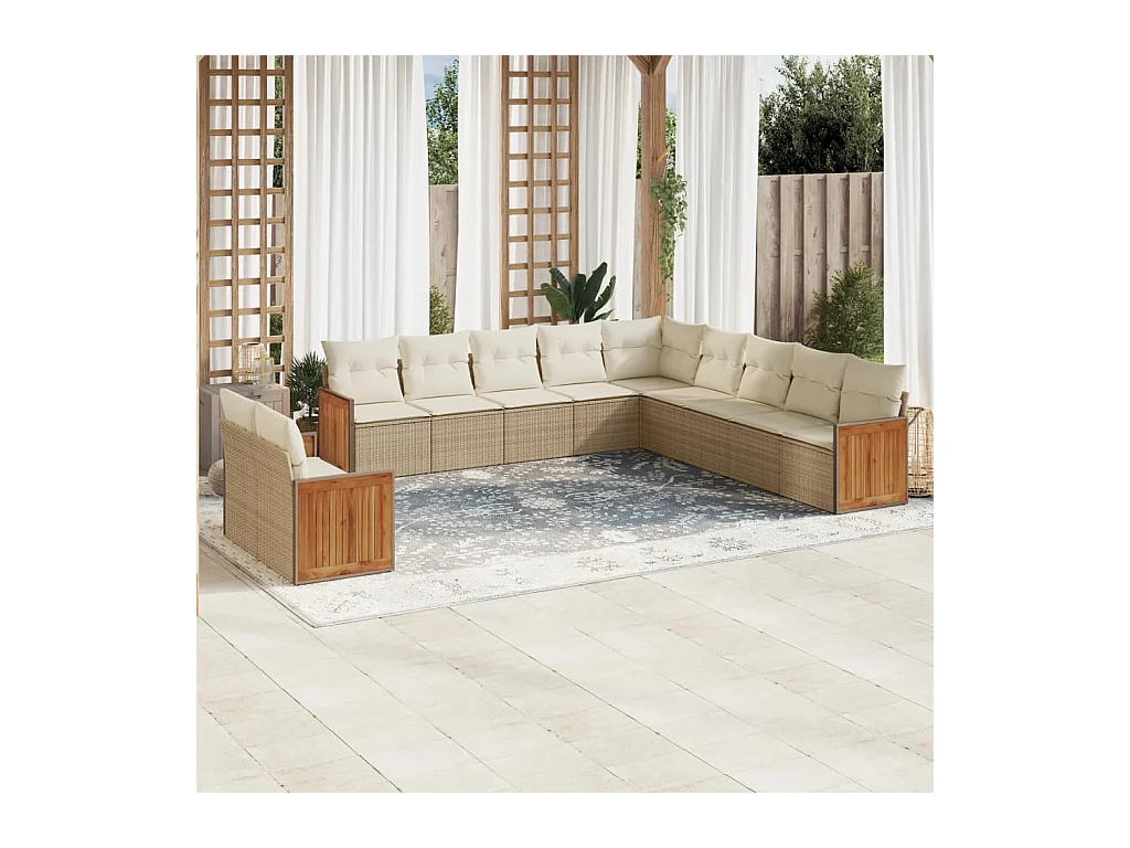 Set Divani da Giardino 11 pz con Cuscini Beige in Polyrattan