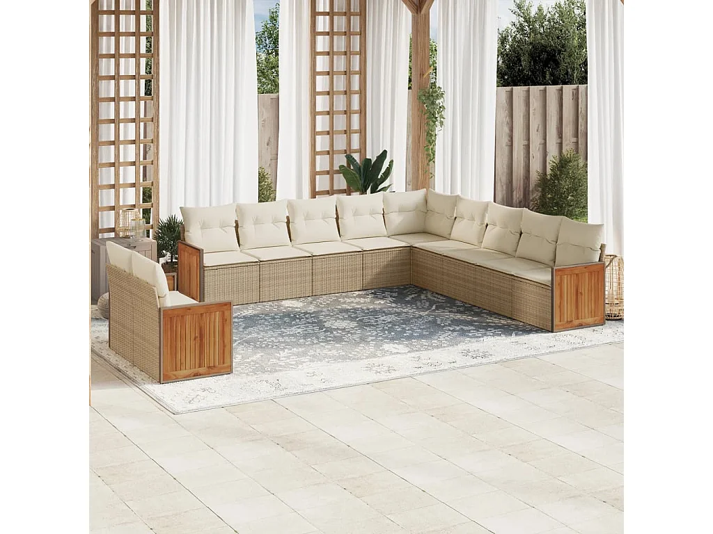 Salon de jardin 11 pcs avec coussins beige résine tressée