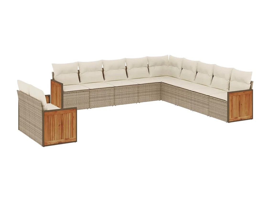 Salon de jardin 11 pcs avec coussins beige résine tressée