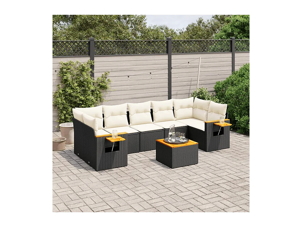 Salon de jardin 8 pcs avec coussins noir résine tressée