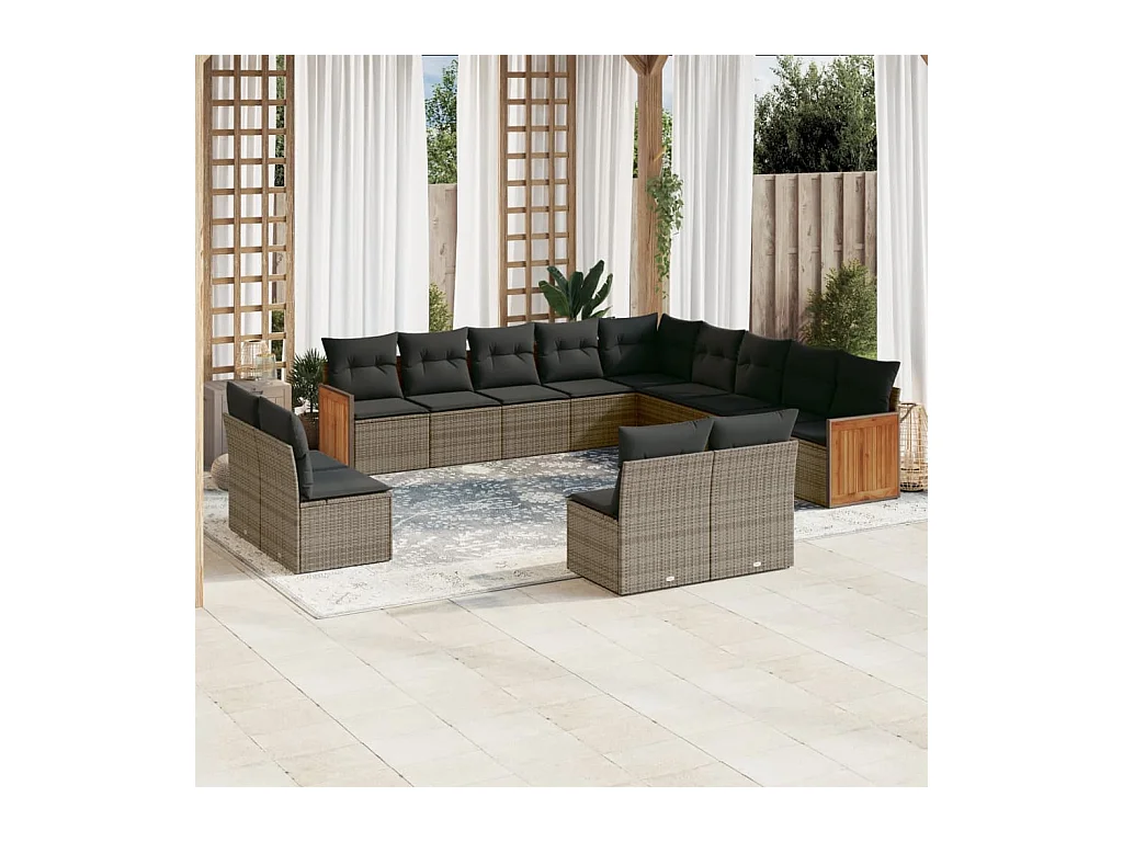 13-delige Loungeset met kussens poly rattan grijs