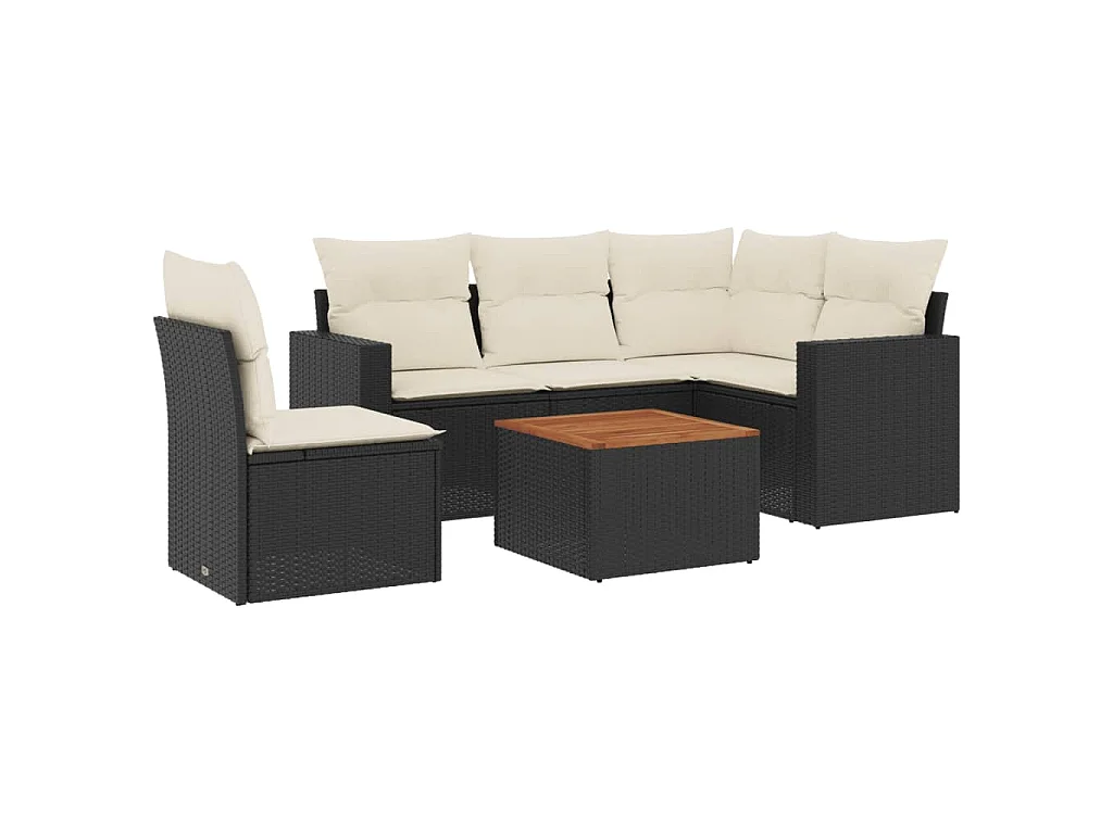 6-tlg. Garten-Sofagarnitur mit Kissen Schwarz Poly Rattan
