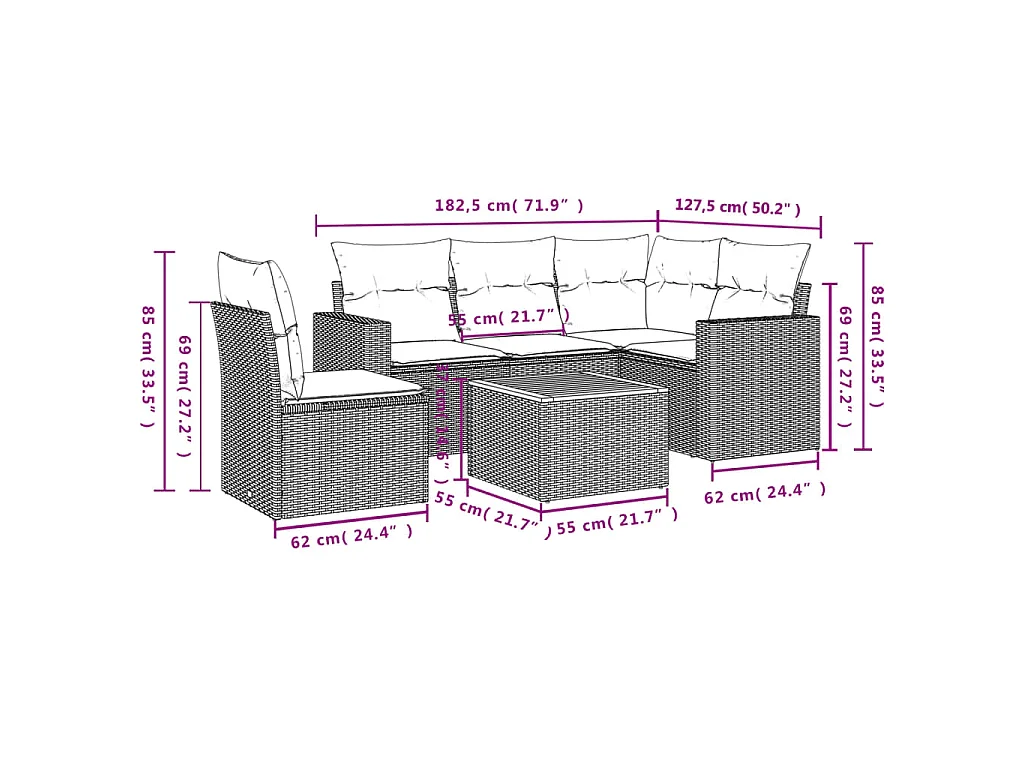 6-tlg. Garten-Sofagarnitur mit Kissen Schwarz Poly Rattan