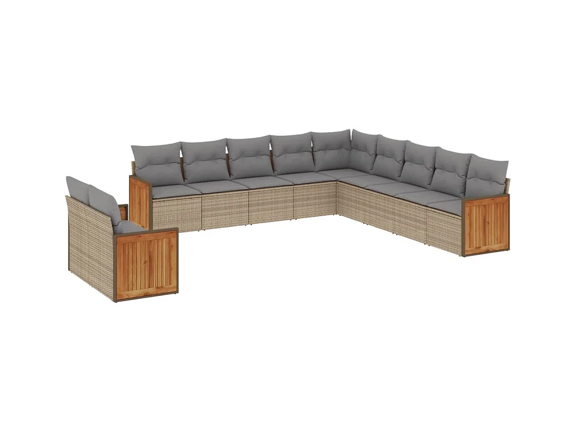 Salon de jardin 11 pcs avec coussins beige résine tressée