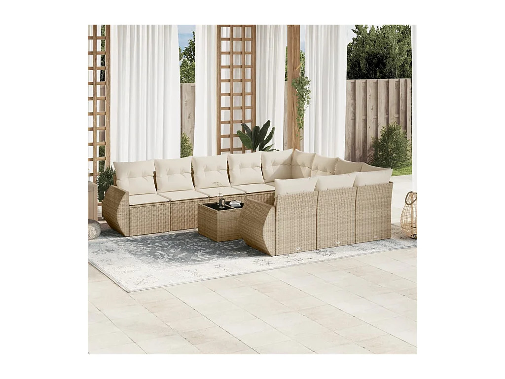 Set Divani da Giardino 11 pz con Cuscini Beige in Polyrattan