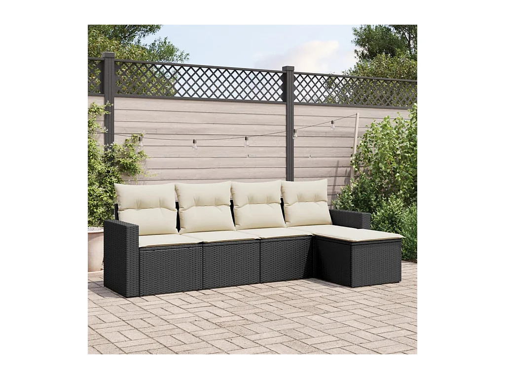 Salon de jardin 5 pcs avec coussins noir résine tressée