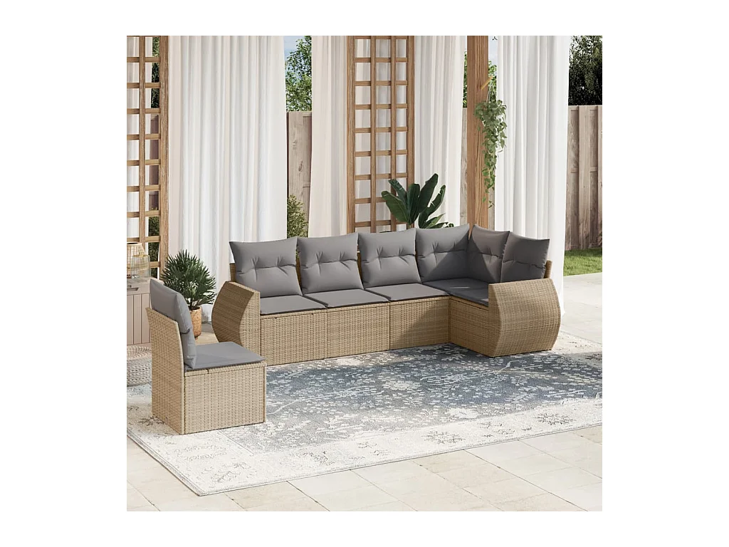 Salon de jardin avec coussins 6 pcs beige résine tressée
