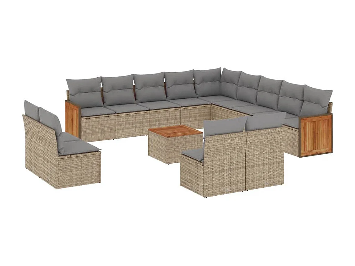 Set Divani da Giardino 14pz con Cuscini in Polyrattan Beige