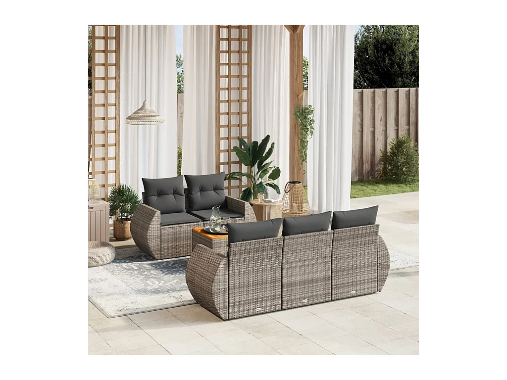 Set Divano da Giardino 6 pz con Cuscini Grigio in Polyrattan