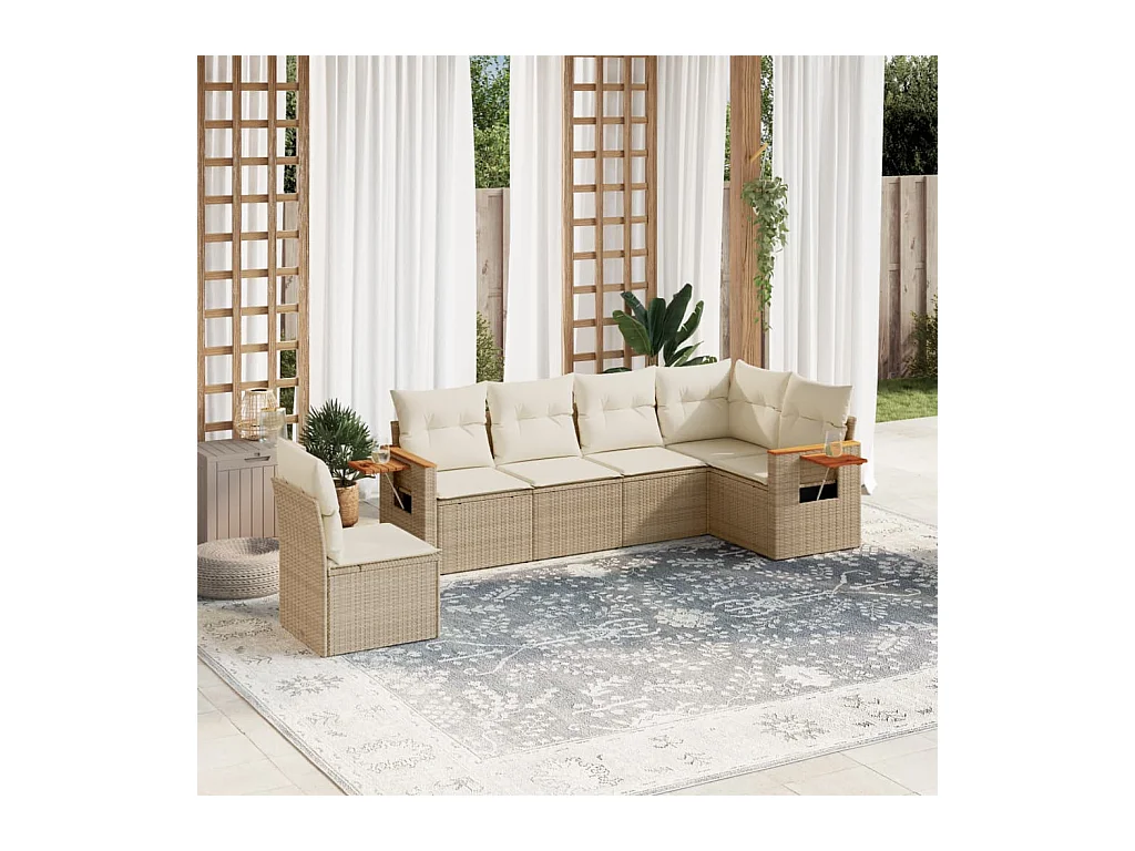 Set Divano da Giardino 6 pz con Cuscini Beige in Polyrattan