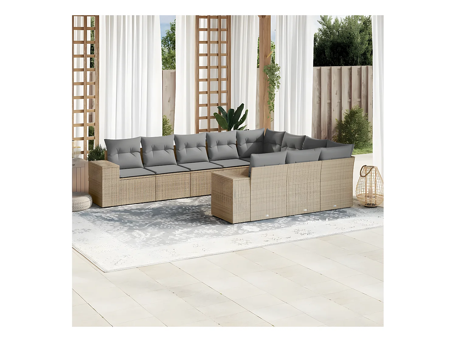 Salon de jardin avec coussins 10 pcs beige résine tressée