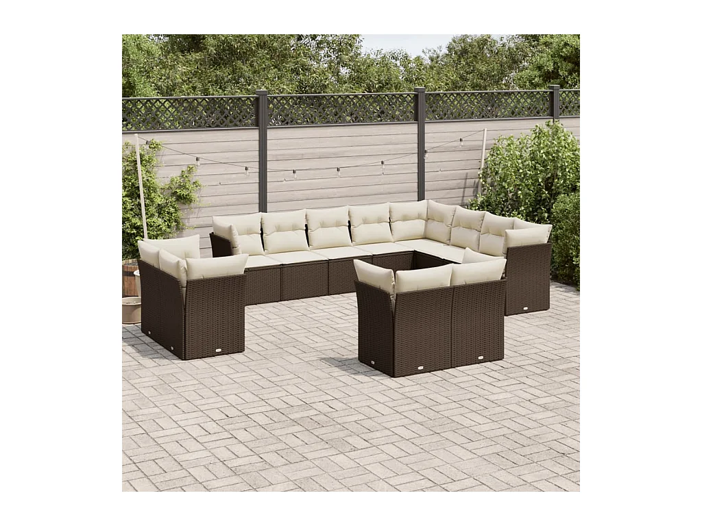 Salon de jardin avec coussins 12 pcs marron résine tressée