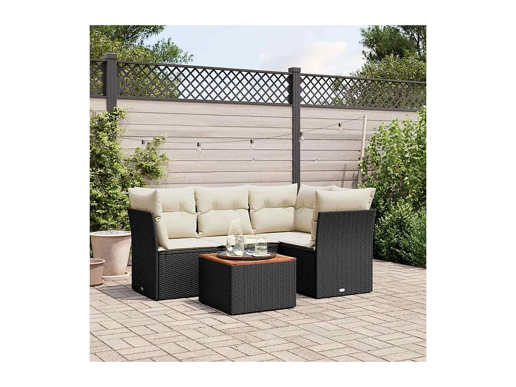 5-tlg. Garten-Sofagarnitur mit Kissen Schwarz Poly Rattan