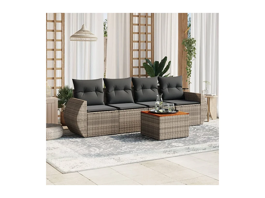 5-delige Loungeset met kussens poly rattan grijs