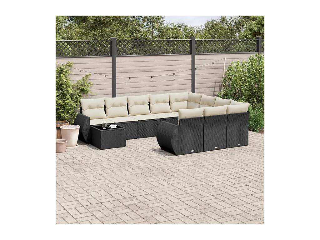 Salon de jardin 11 pcs avec coussins noir résine tressée