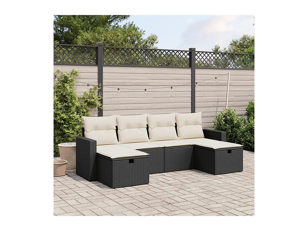 Set Divano da Giardino 6 pz con Cuscini Nero in Polyrattan
