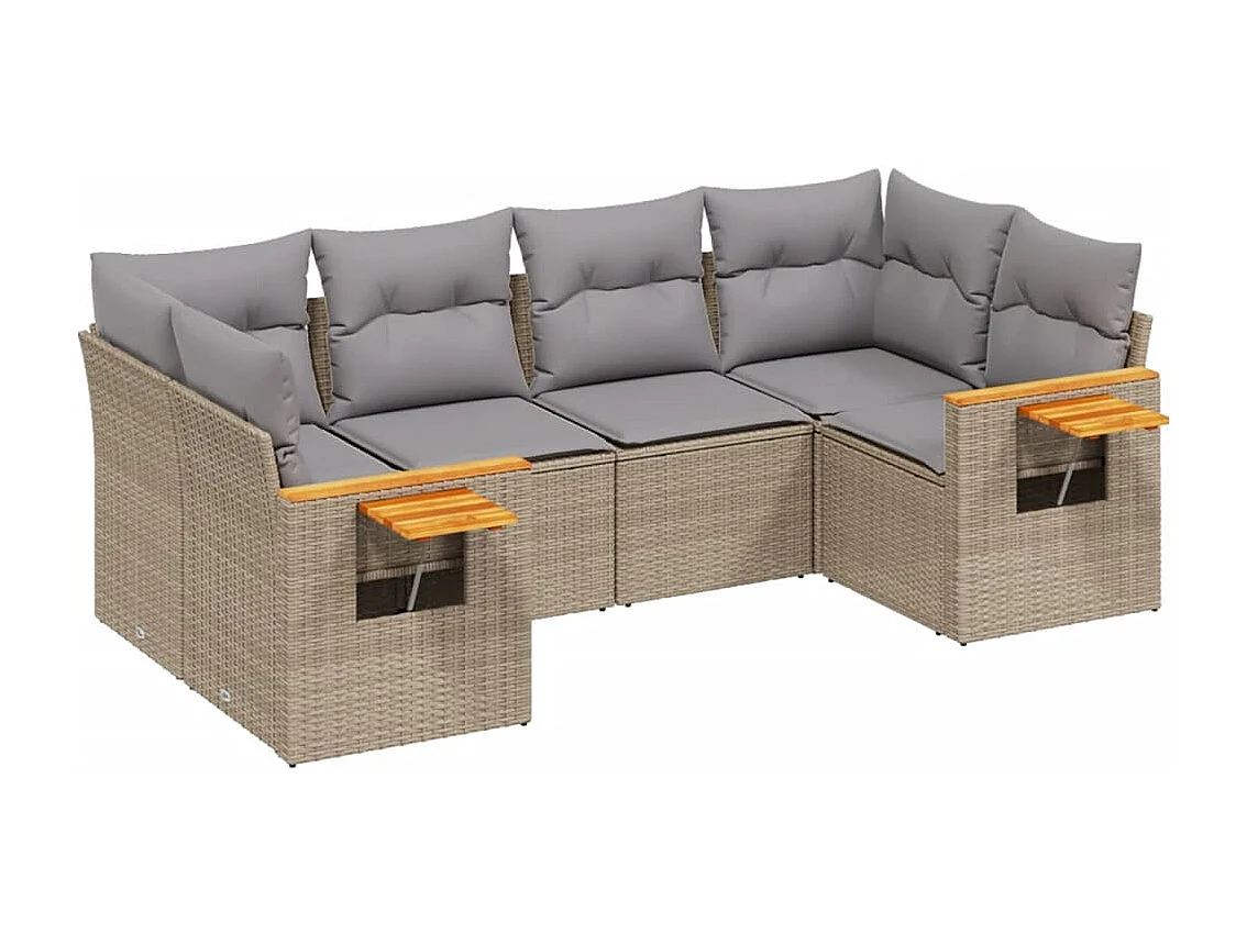 Set Divano da Giardino 6 pz con Cuscini Beige in Polyrattan