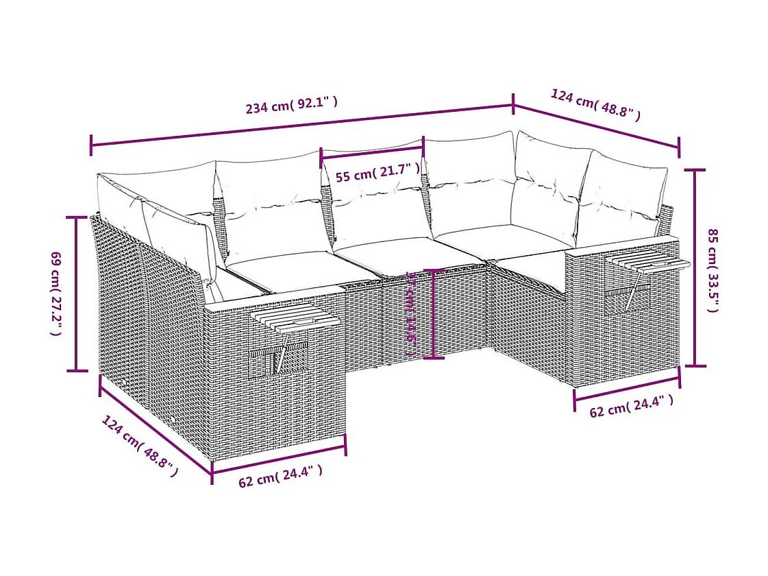 Set Divano da Giardino 6 pz con Cuscini Beige in Polyrattan