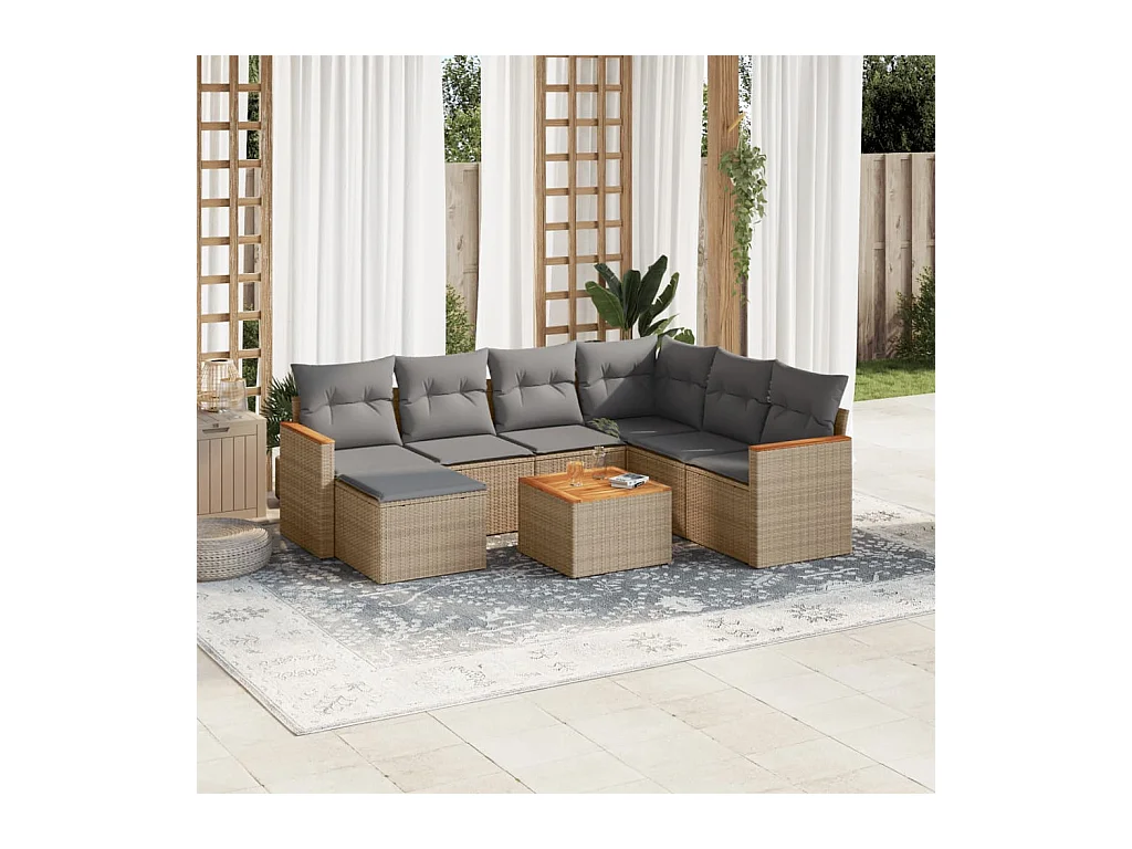 8-delige Loungeset met kussens poly rattan beige