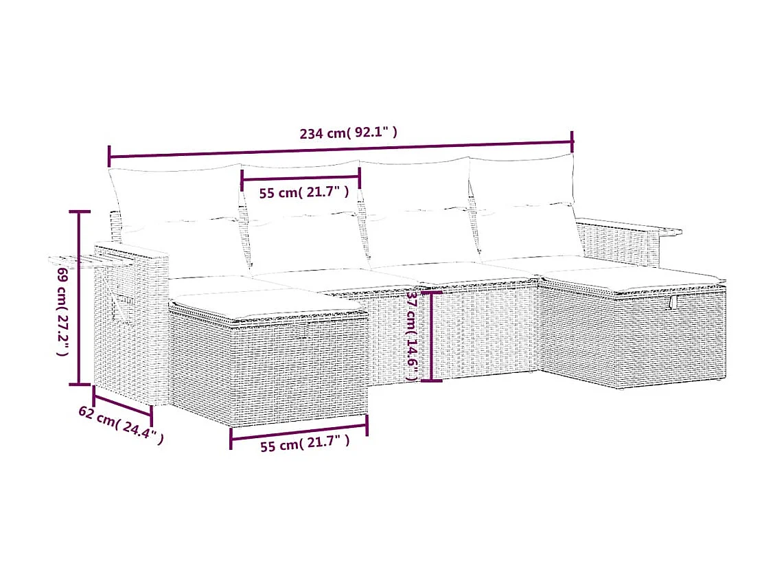 Salon de jardin 6 pcs avec coussins noir résine tressée