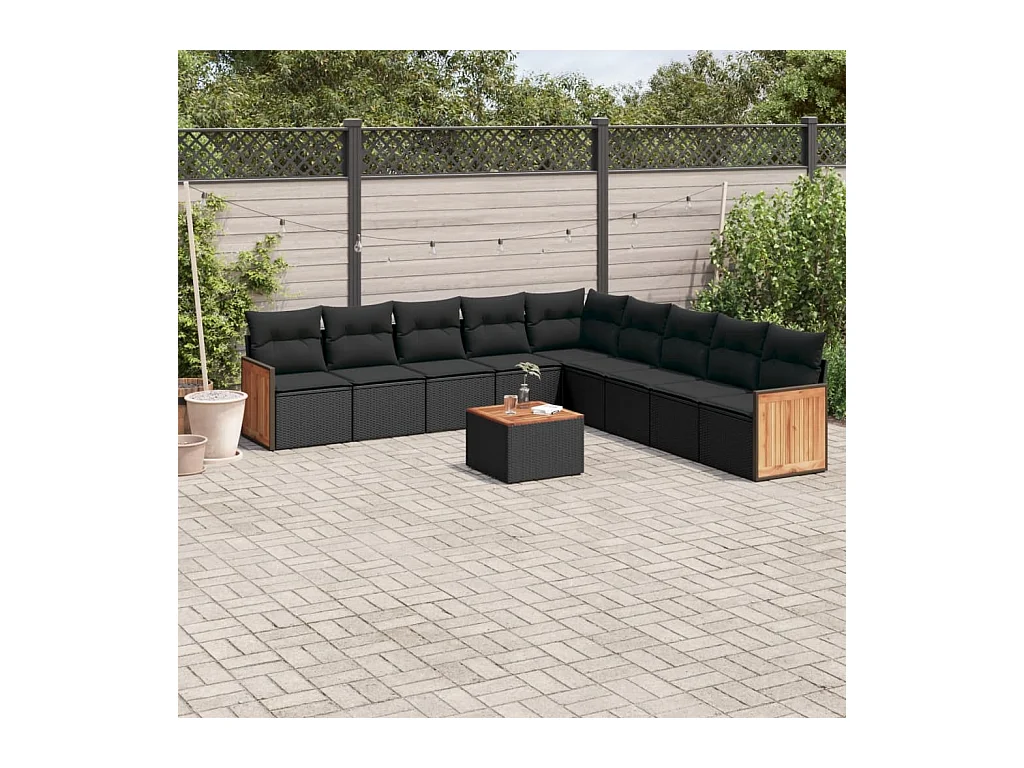 Set Divani da Giardino 10pz con Cuscini in Polyrattan Nero