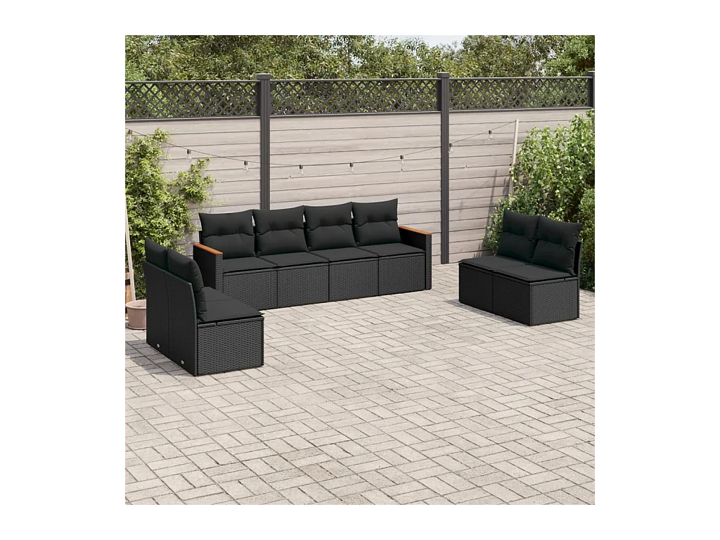 8-tlg. Garten-Sofagarnitur mit Kissen Schwarz Poly Rattan