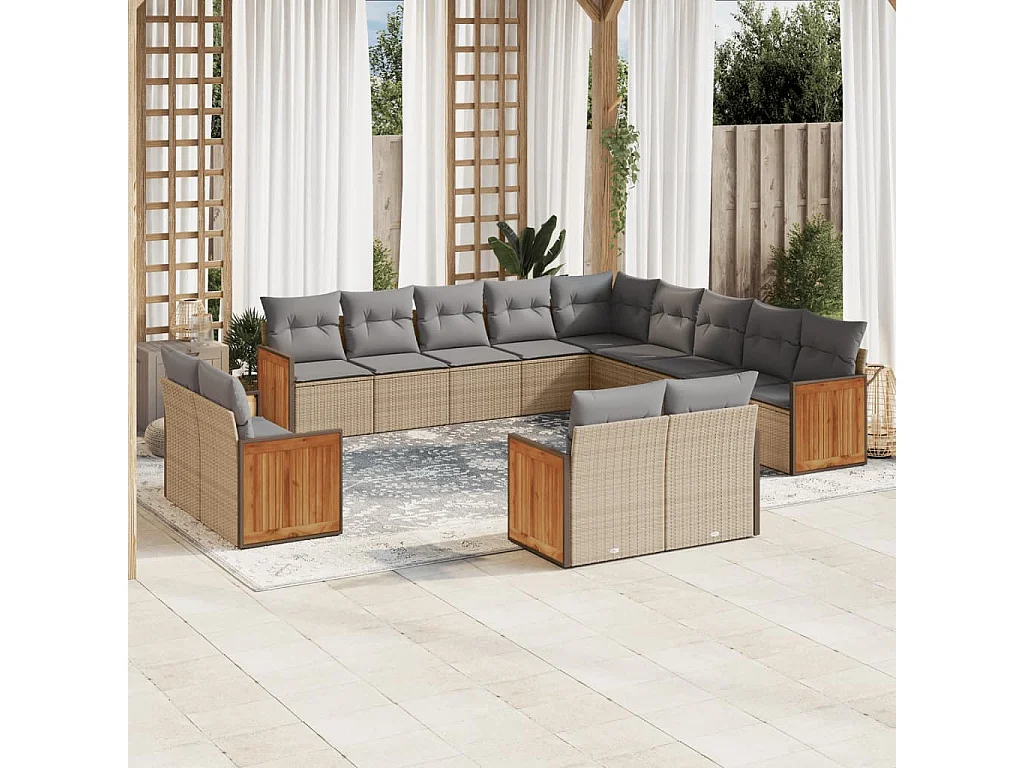 Set Divano da Giardino 13 pz con Cuscini Beige in Polyrattan