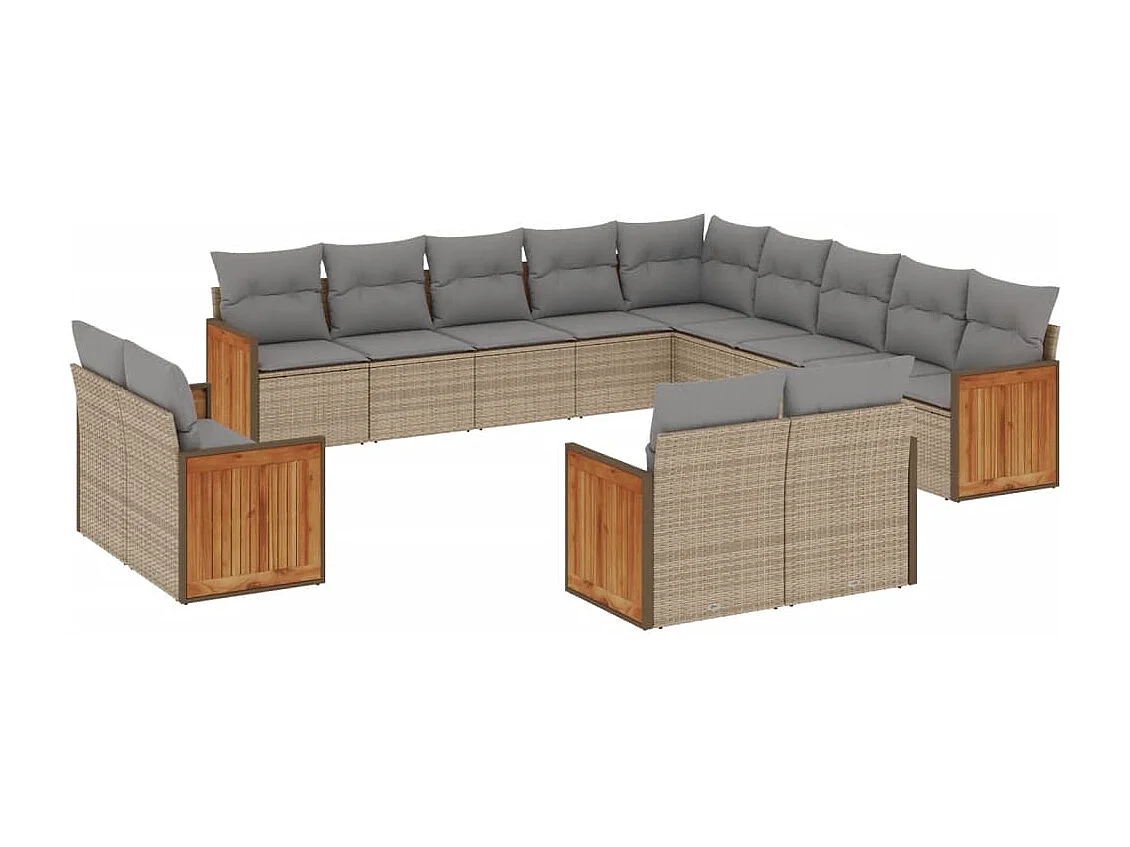 Set Divano da Giardino 13 pz con Cuscini Beige in Polyrattan