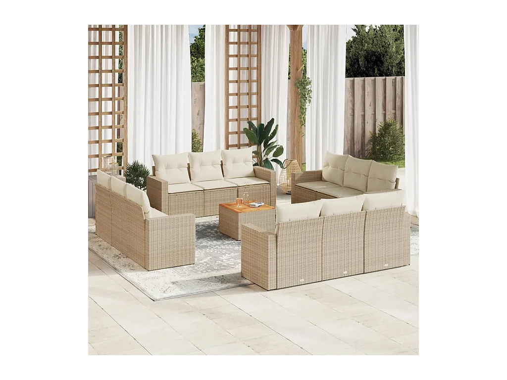 13-delige Loungeset met kussens poly rattan beige