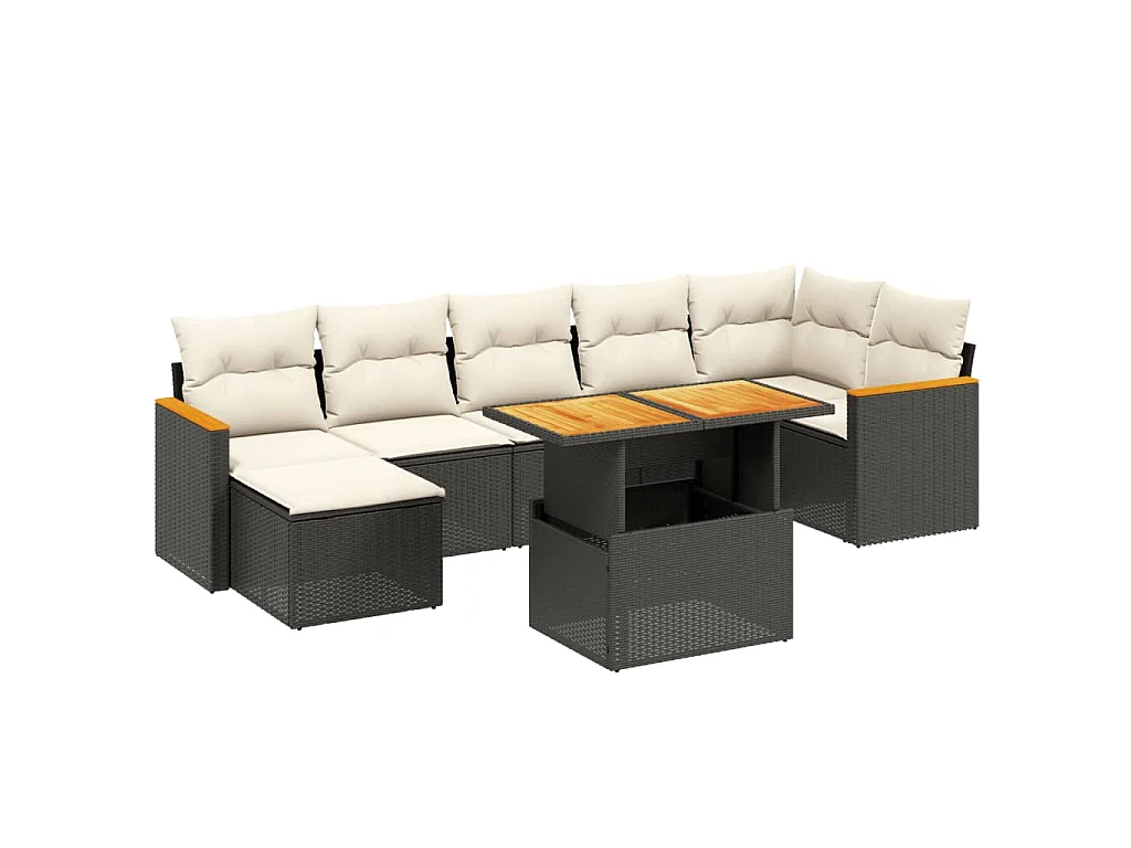 Set Divani da Giardino con Cuscini 8 pz Nero in Polyrattan