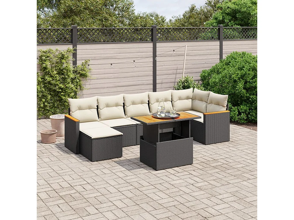 Set Divani da Giardino con Cuscini 8 pz Nero in Polyrattan