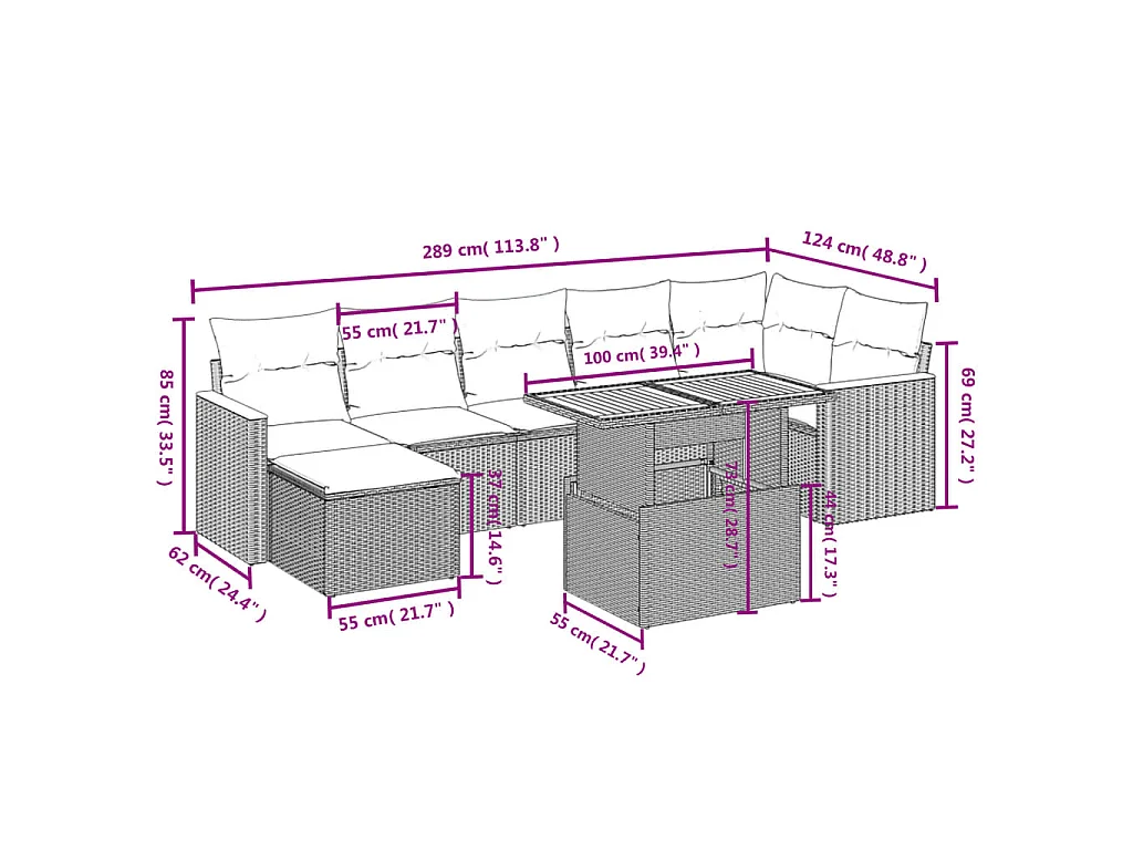 Set Divani da Giardino con Cuscini 8 pz Nero in Polyrattan