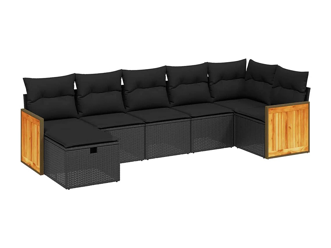 7-tlg. Garten-Sofagarnitur mit Kissen Schwarz Poly Rattan