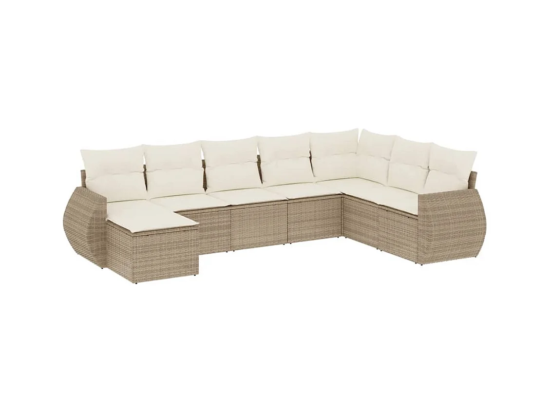 Set Divano da Giardino 8 pz con Cuscini Beige in Polyrattan