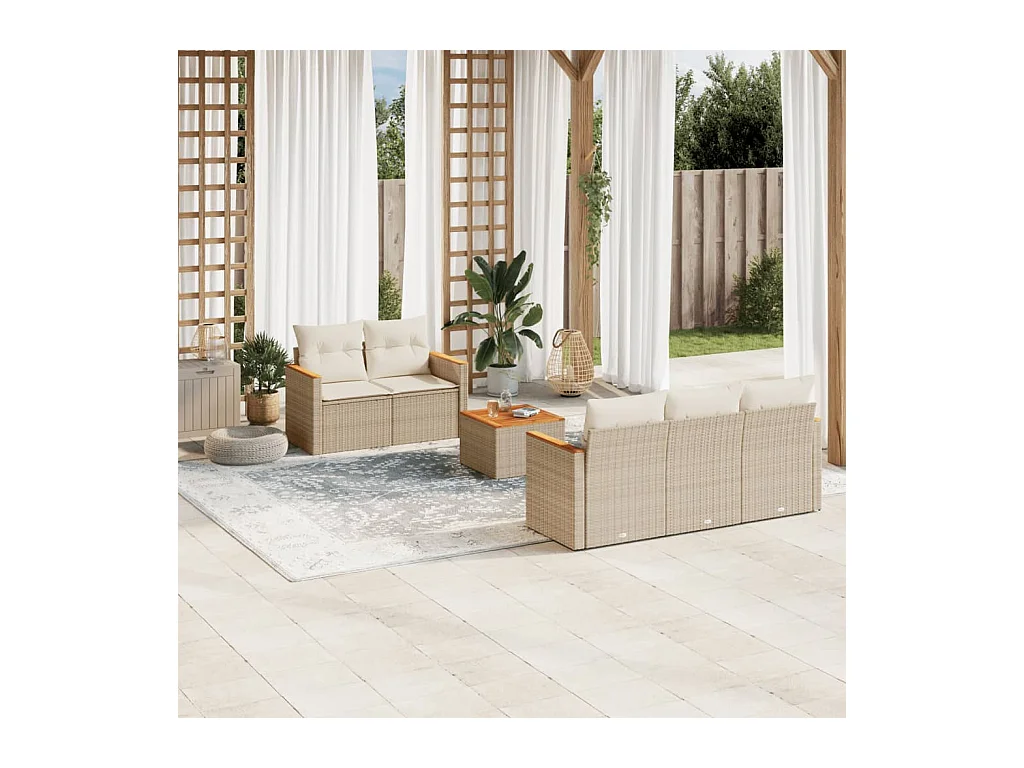 Set Divano da Giardino 6 pz con Cuscini Beige in Polyrattan