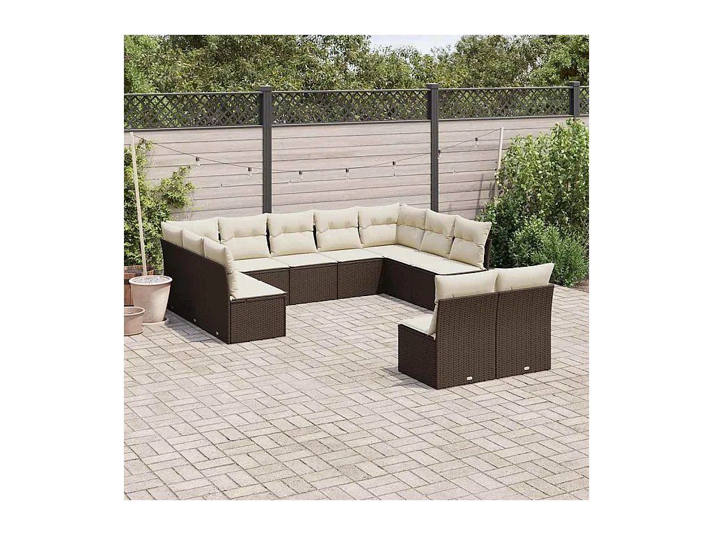 Set Divani da Giardino 11 pz con Cuscini Polyrattan Marrone