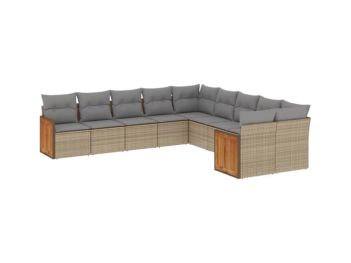 10-tlg. Garten-Sofagarnitur mit Kissen Beige Poly Rattan