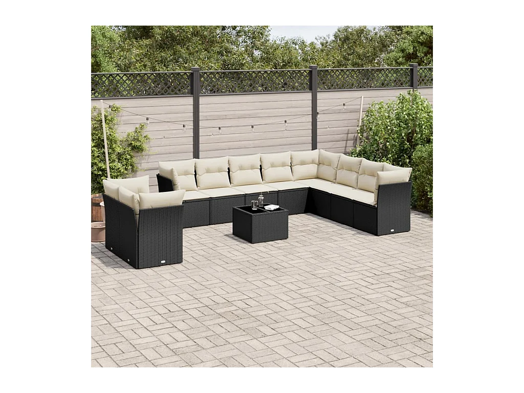Salon de jardin 11 pcs avec coussins noir résine tressée
