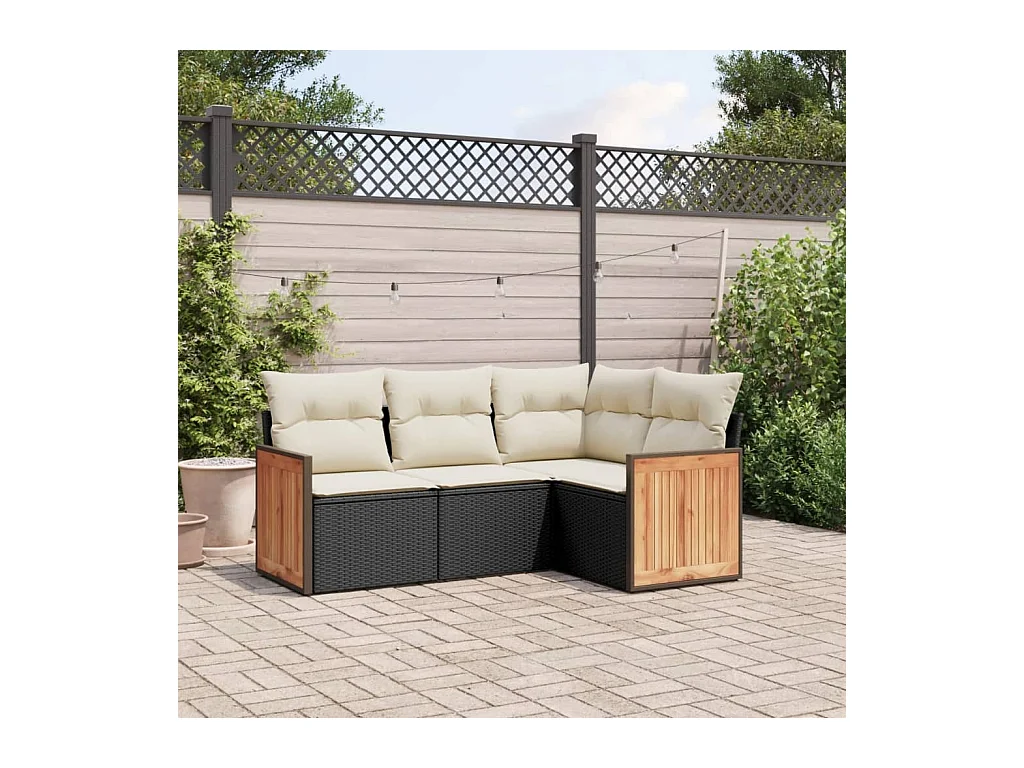 Set Divani da Giardino 4 pz con Cuscini Nero in Polyrattan