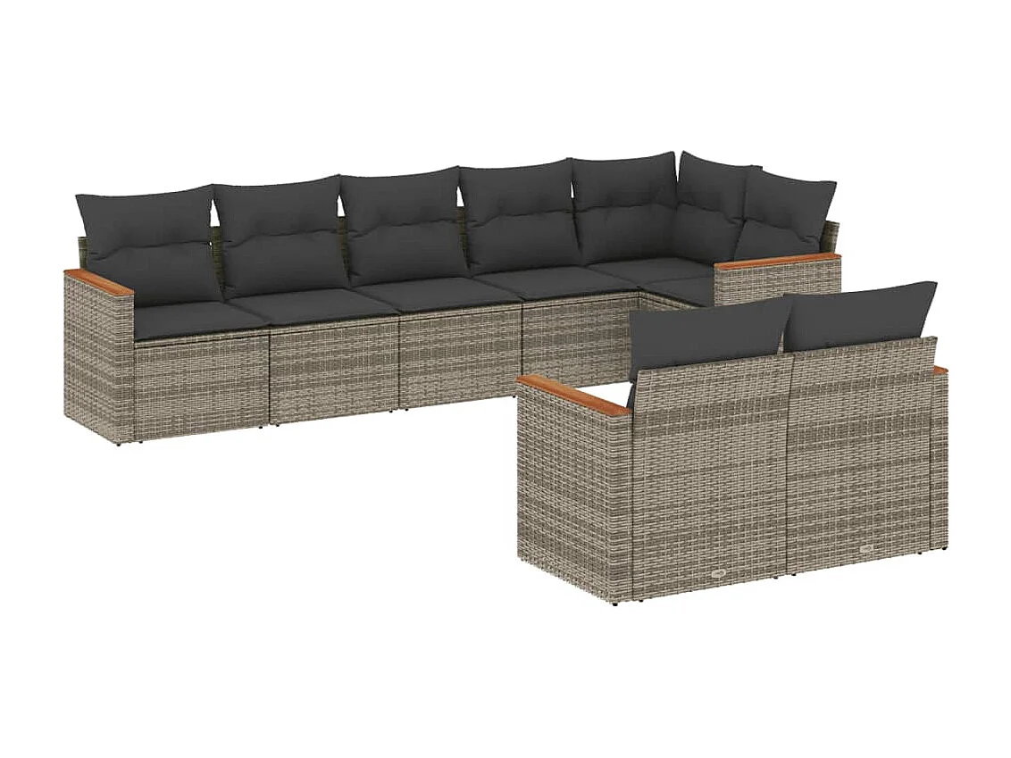 8-tlg. Garten-Sofagarnitur mit Kissen Grau Poly Rattan