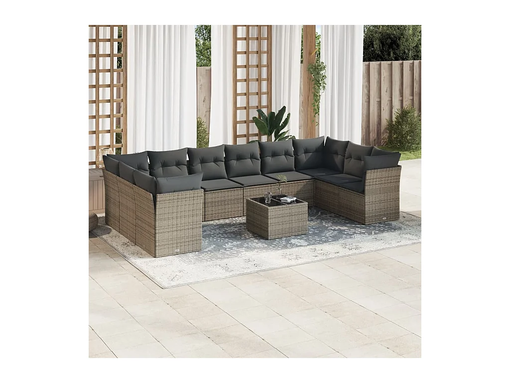 11-delige Loungeset met kussens poly rattan grijs