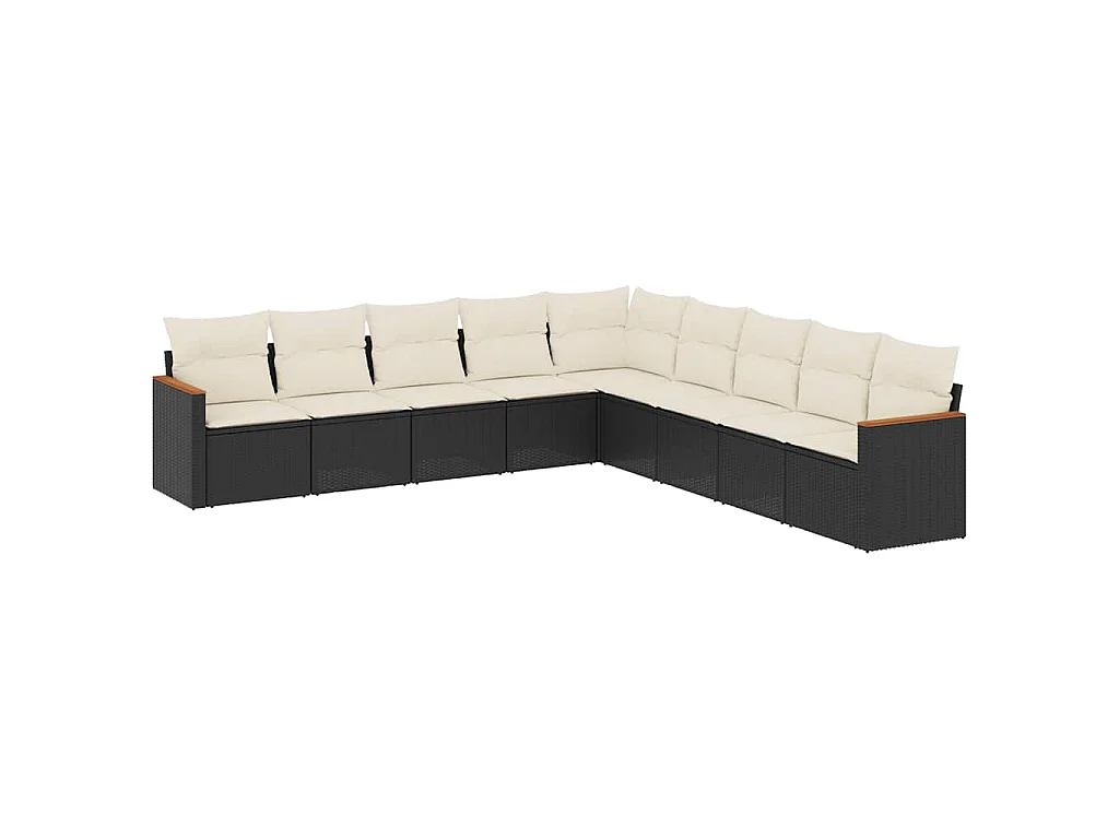 9-delige Loungeset met kussens poly rattan zwart