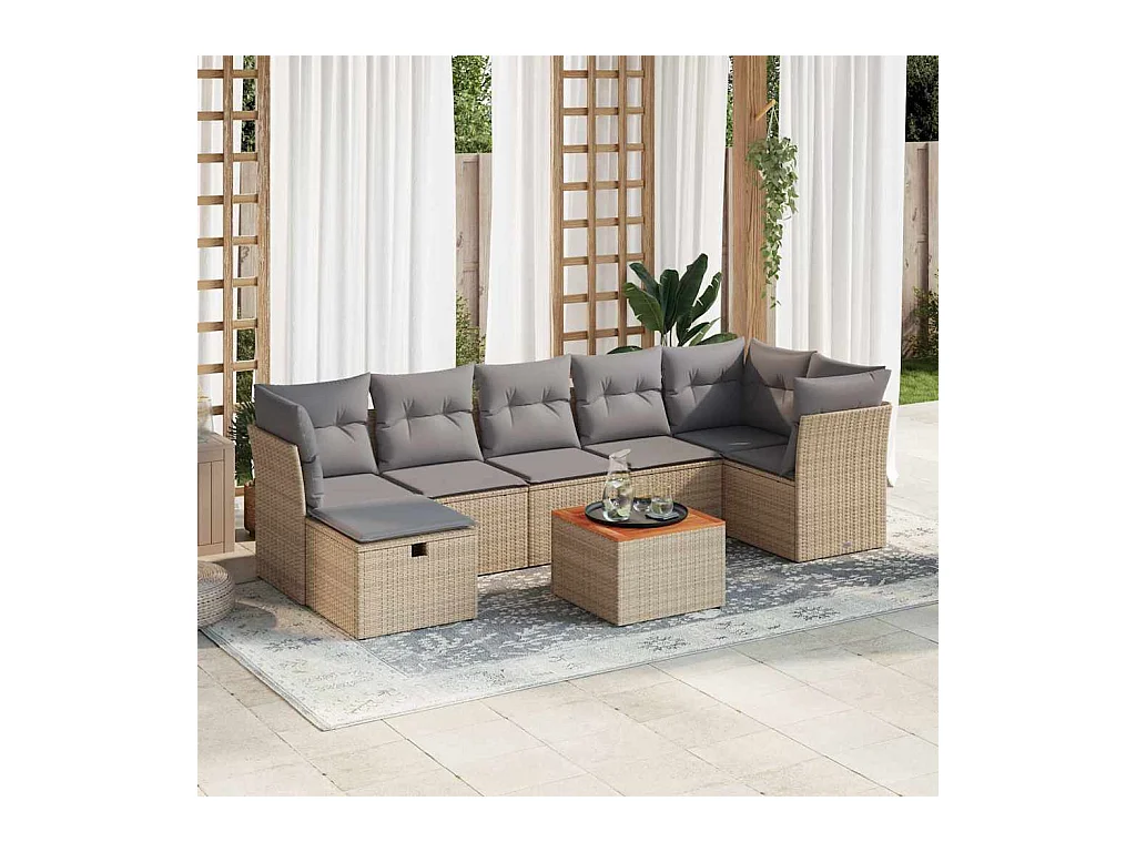 8-tlg. Garten-Sofagarnitur mit Kissen Beige Poly Rattan