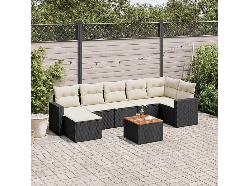 8-tlg. Garten-Sofagarnitur mit Kissen Schwarz Poly Rattan