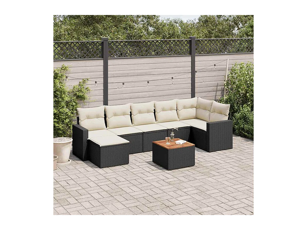 Set Divani da Giardino con Cuscini 8 pz Nero in Polyrattan