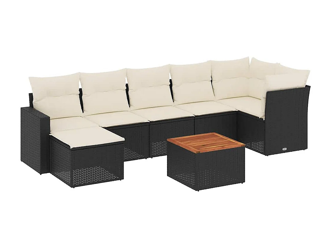 8 pcs conjunto sofás de jardim com almofadões vime PE preto