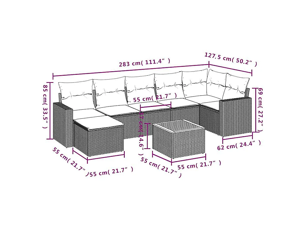 Set Divani da Giardino con Cuscini 8 pz Nero in Polyrattan