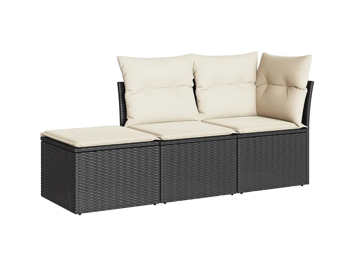 Salon de jardin 3 pcs avec coussins noir résine tressée
