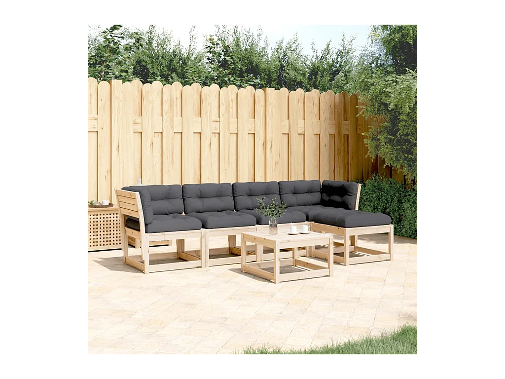 Salon de jardin 5 pcs avec coussins bois de pin massif